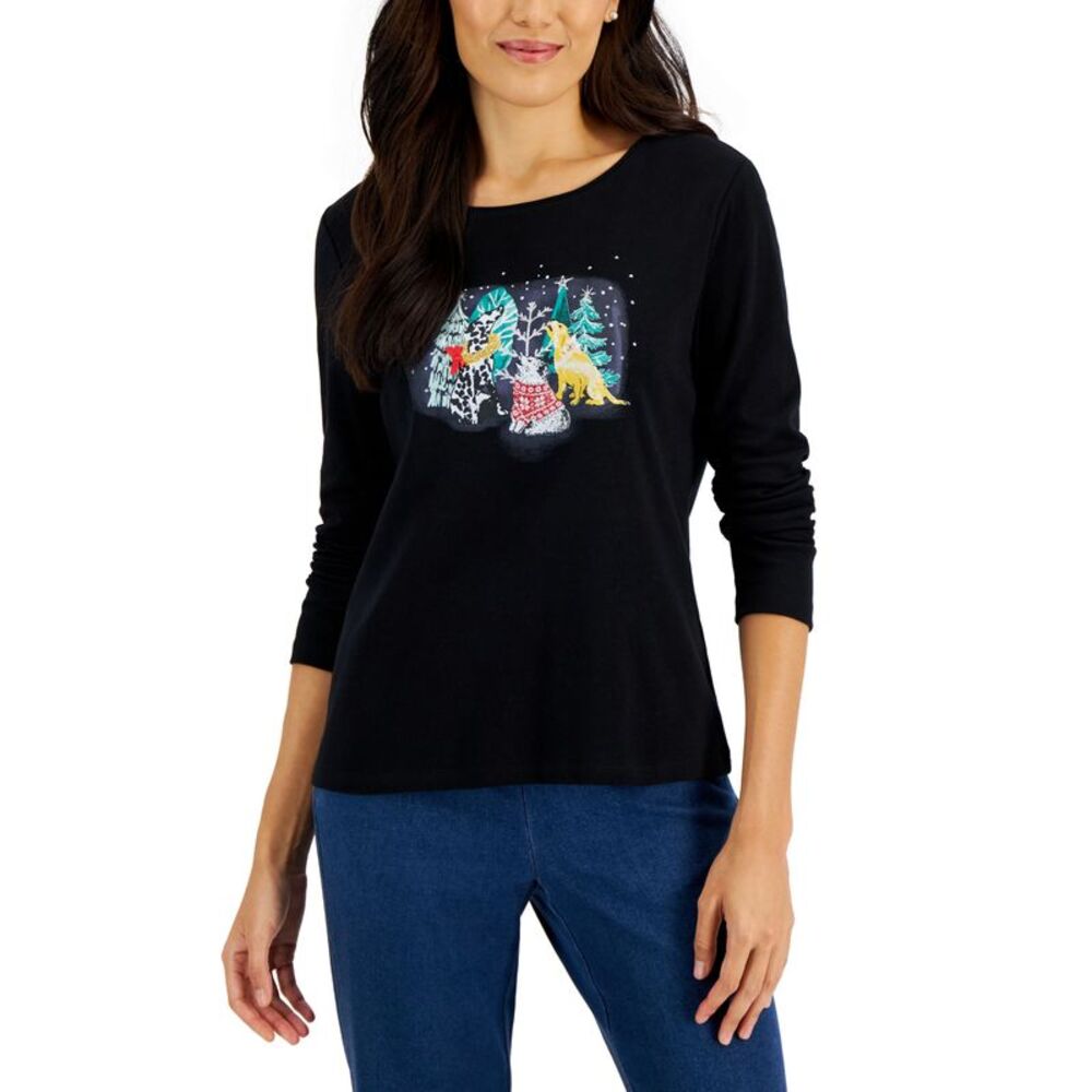 Karen Scott Women's Long-Sleeve Holiday Top